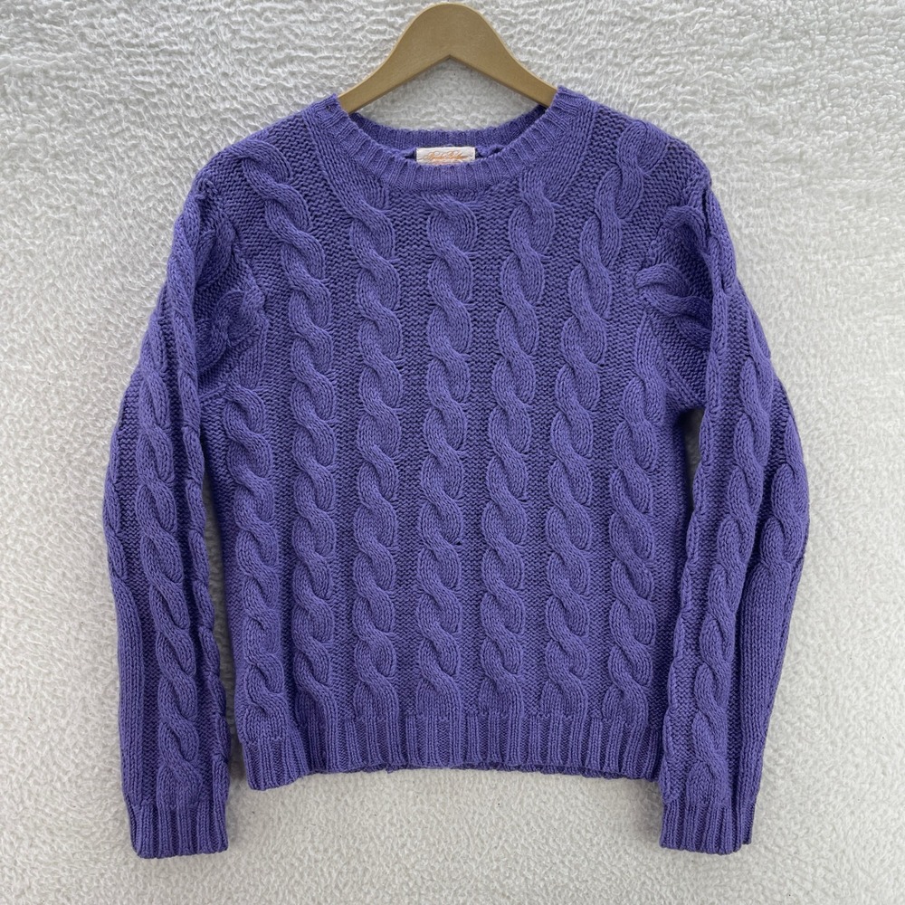 VTG Brooks Brothers Crewneck Sweater Womens Small Purple Wool Preppy Cable Knit